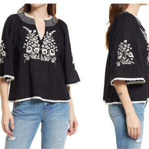 NWOT‎ TREASURE & BOND Black White Floral Embroidered Blouse (M)